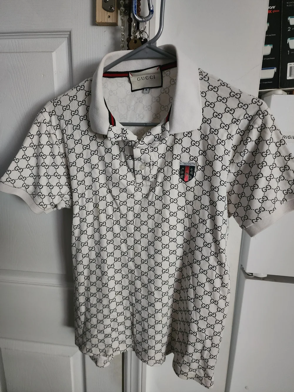 Gucci White GG Monogram Polo with Red and Green Crest